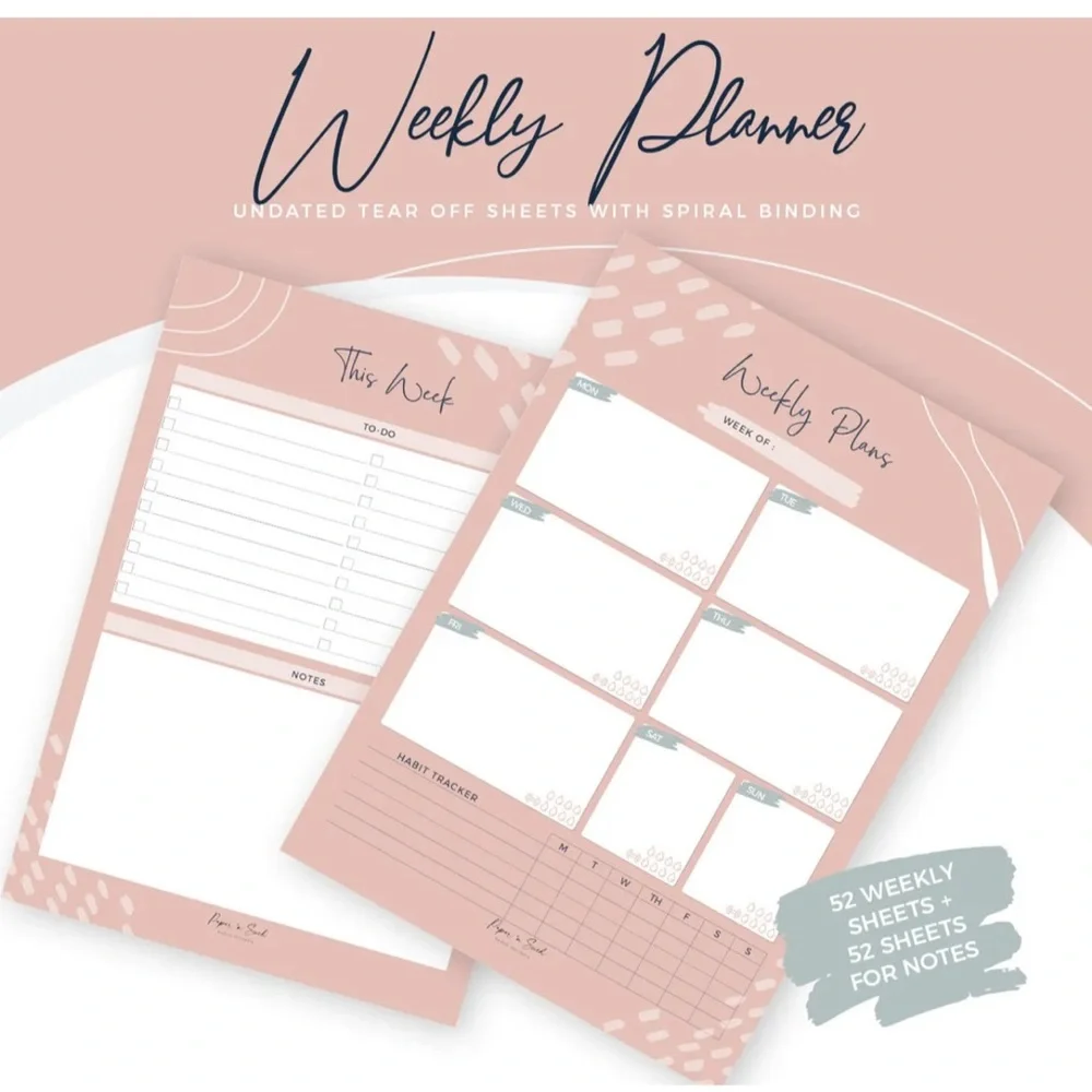 Weekly to do planner undated calendar notepad pink spiral to do list 52 weeks